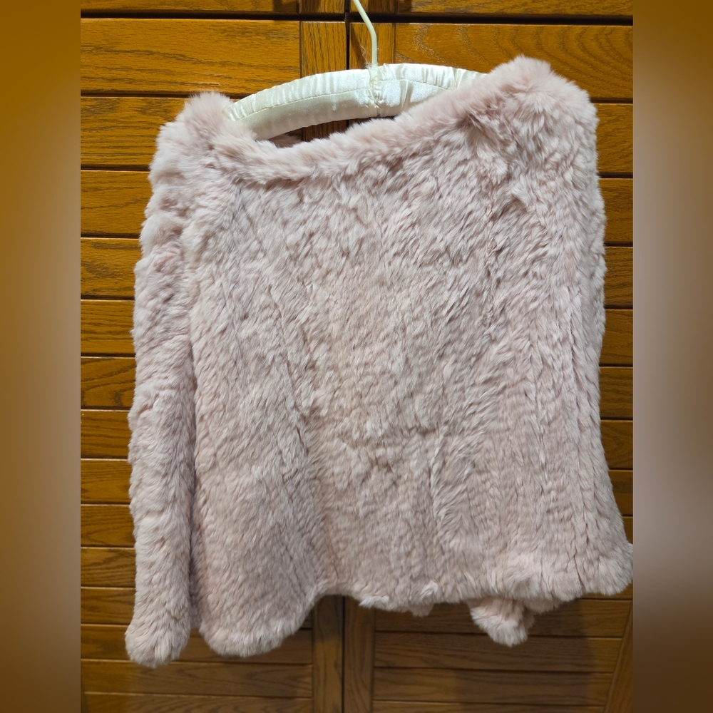 Pink Blush Real Rabbit Fur Poncho - Picture 2 of 5